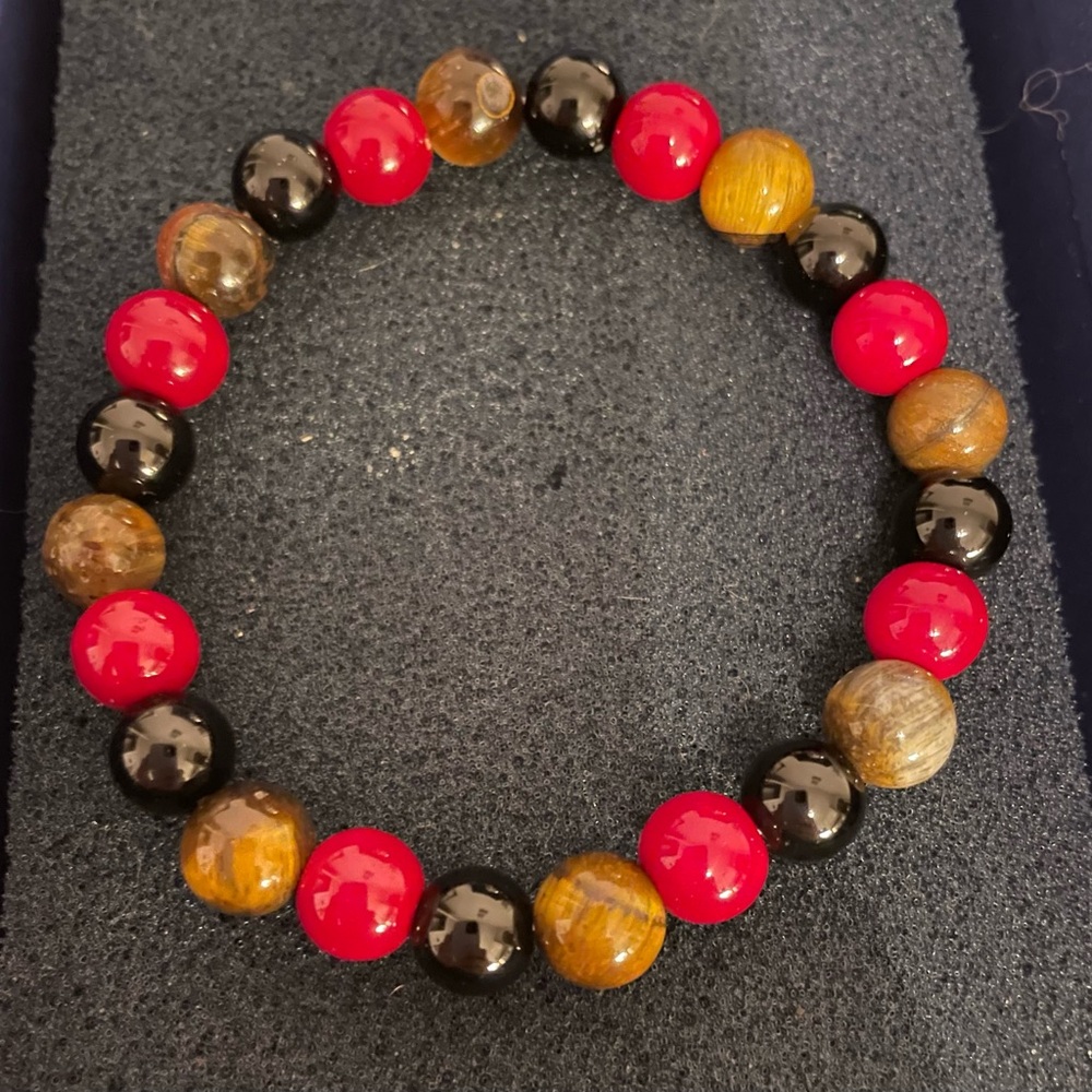 Elegant Red Jasper, Black Onyx & Tiger Eye Bracelet NIB